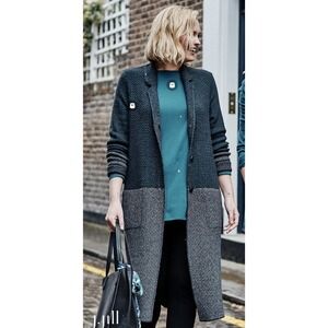 $160 J. Jill Cardigan Sweater Small Petite Grey Excellent Colorblock Duster